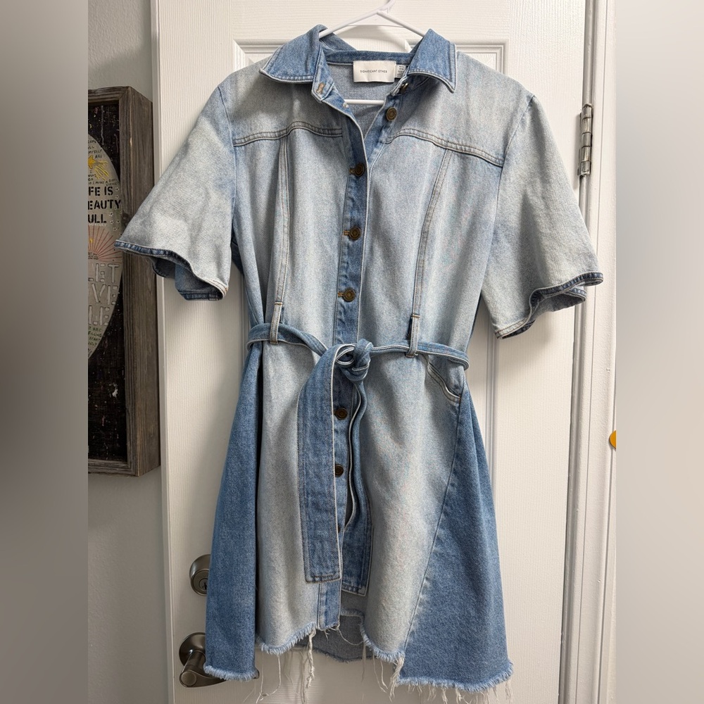Significant Other Denim Two-tone Button-Up Dress with Belt